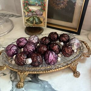 Mini Martha Stewart Bauble Kugel Style Purple and Brown Christmas Ornaments - 14